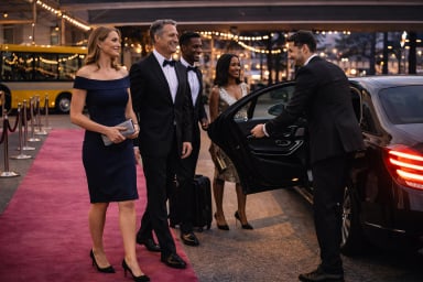 Elegant guests arriving at a glamorous event.